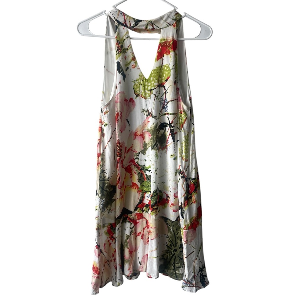 Entro Halter Maxi Dress in White with Green & Red